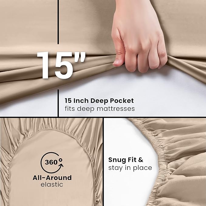 Utopia Bedding Queen Fitted Sheets - Bulk Pack of 2 Bottom Sheets - Soft Brushed Microfiber - Deep Pockets - Shrinkage & Fade Resistant - Easy Care (Queen, Beige)