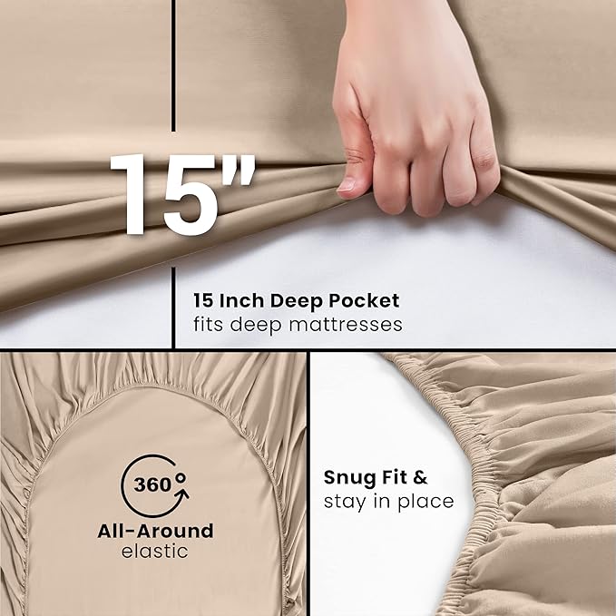 Utopia Bedding Queen Fitted Sheet - Bottom Sheet - Deep Pocket - Soft Microfiber - Shrinkage and Fade Resistant - Easy Care -1 Fitted Sheet Only (Beige)