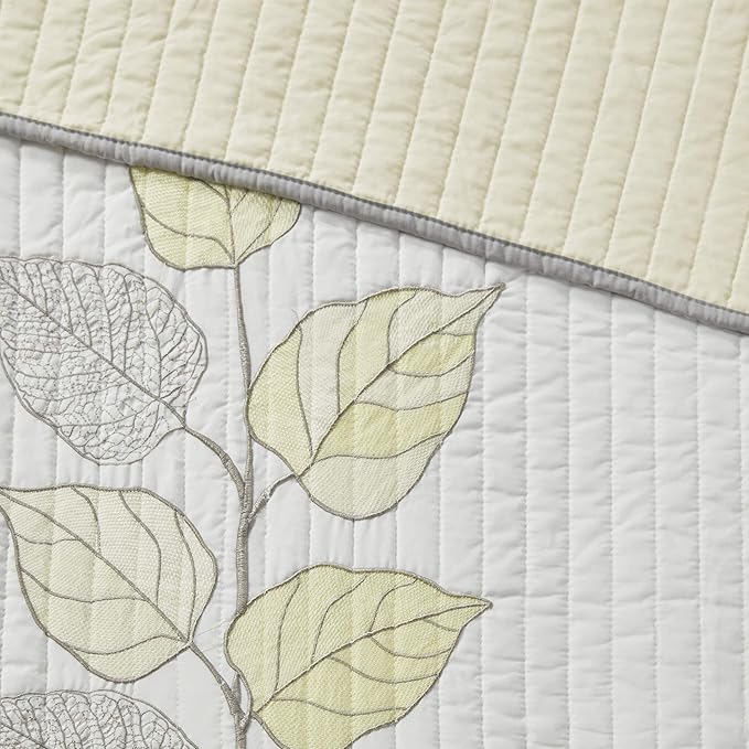 Madison Park Caelie Quilt Modern Classic Design All Season, Breathable Coverlet Lightweight Bedding Set, Matching Shams, Decorative Pillow, King/Cal King(104"x94"), Leaf Yellow 6 Piece