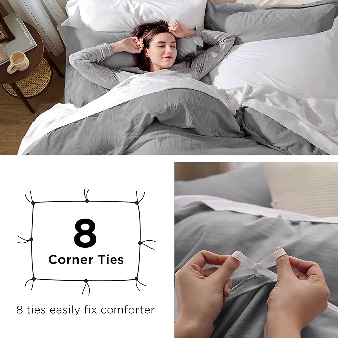 Bedsure Grey Duvet Cover King Size - 3 Pieces Prewashed Cotton-Like Polyester Extra Soft Bedding Set, Includes 1 Duvet Cover 104x90 Inches with Zipper Closure & 2 Pillow Shams, Comforter Not Included