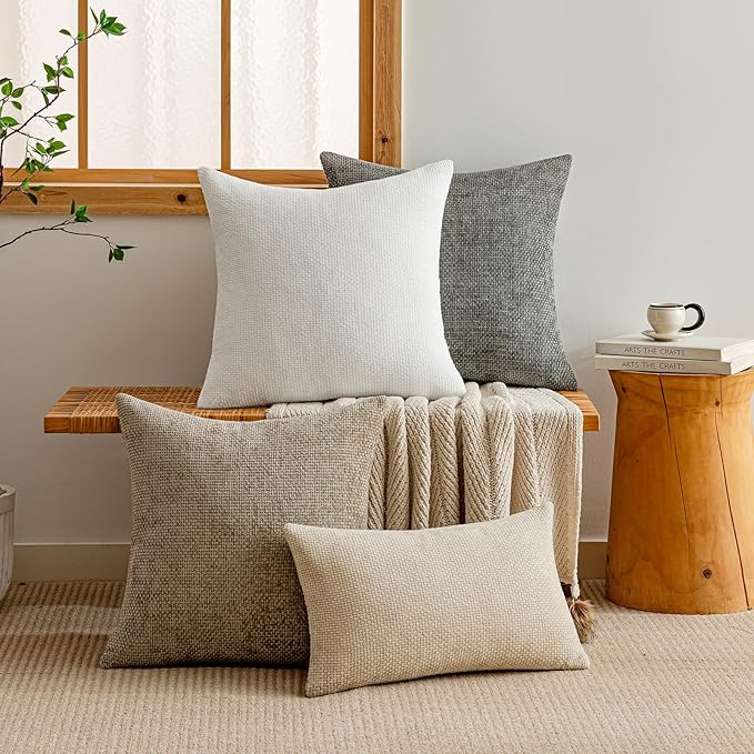 a moment Christmas White Chenille Throw Pillow Covers 24x24 Inch Pack of 2 Modern Decorative Throw Pillow Cases Farmhouse Cross Throw Pillowcases Home Decor for Sofa Bedroom Living Room Spring
