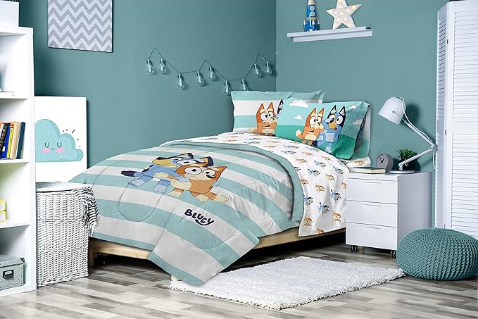 Jay Franco Bluey & Bingo 7 Piece Full Size Bed Set - Includes Comforter & Sheet Set - Super Soft Kids Bedding Fade Resistant Microfiber (Official Bluey Product)