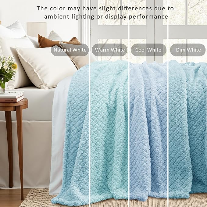Exclusivo Mezcla King Size Fleece Blanket for Bed, Extra Soft Warm Decorative Fuzzy Blanket for Women, Lightweight Cozy Bedding Blankets, 90x104 Inches, Light Blue