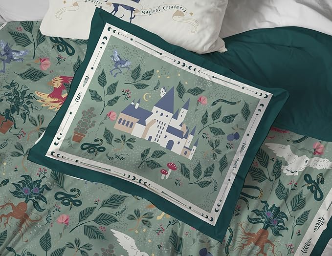 Jay Franco Kids Comforter Set Includes Sheets and Pillow Covers - Soft and Cozy Bed Set for Stylish Room Decor, Official Licensed Product, Green - Harry Potter, 7 Piece Queen