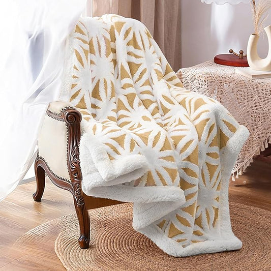 LOMAO Sherpa Fleece Blanket Fuzzy Soft Throw Blanket Dual Sided Blanket for Couch Sofa Bed (Yellow, 71''x80'')