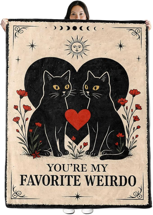 Black Cat Halloween Theme Flannel Blanket for Women, Men, Gothic I Love You Throw Blankets for Boyfriend, Girlfriend, Wife, Couple, Travel Camping Sofa Living Room Decor 50x60 in