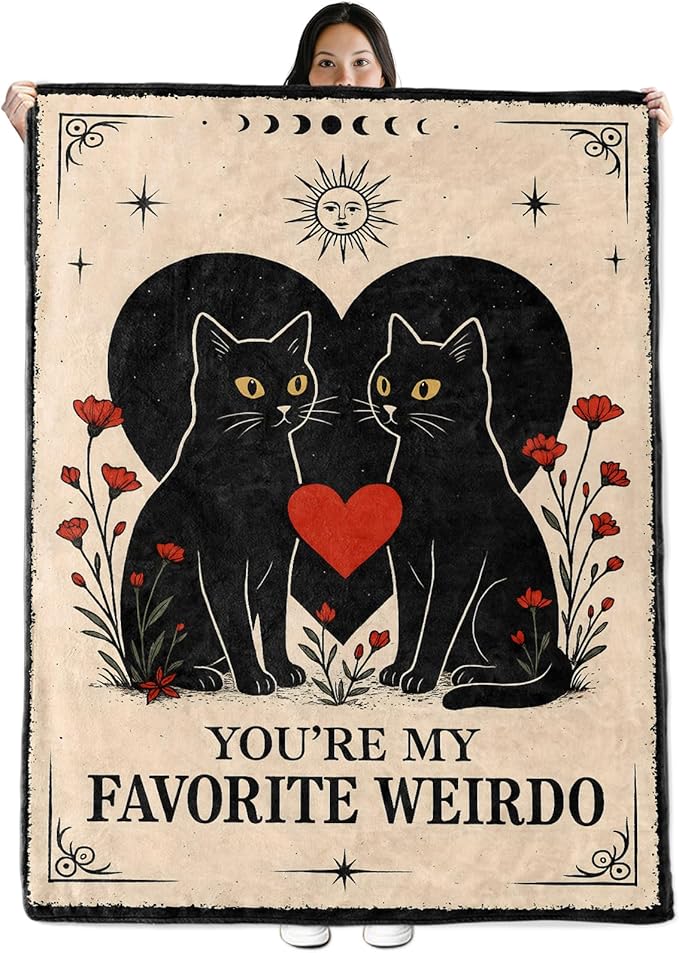 Black Cat Halloween Theme Flannel Blanket for Women, Men, Gothic I Love You Throw Blankets for Boyfriend, Girlfriend, Wife, Couple, Travel Camping Sofa Living Room Decor 40x50 in