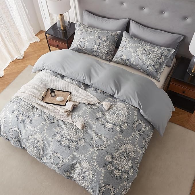 Blue Grey Bedding Duvet Cover Set King Size Quilt Comforter Cover Reversible Duvet Covers Soft Microfiber Bedspread Comforter Sets King Bed Set Essentials Modern Bedroom Decor Luxury Bedding
