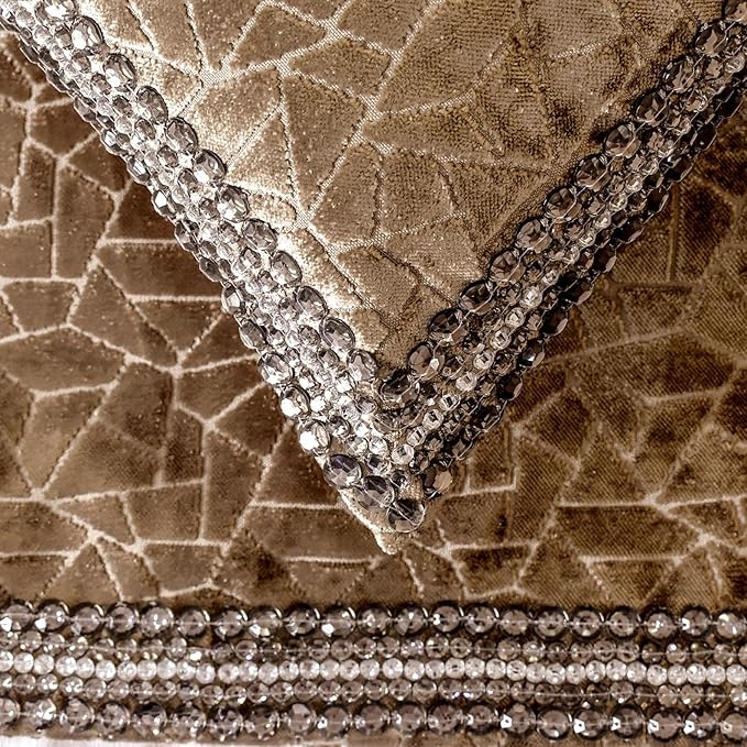 The HomeCentric King/Queen/Twin Brown Decorative Bed Runner CA King 86"x18" Bed Runner with Two Pillow Cover, Border, Crystal, Cut Velvet, Mosiac Pattern Bed Scarf on Velvet - Velvet Fusion