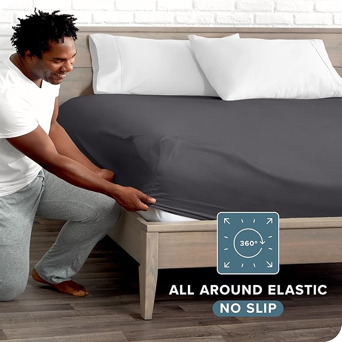 Fitted Bottom Sheet King Size - Premium 1800 Microfiber - Ultra-Soft Hotel Luxury - Deep Pocket - Durable and Long Lasting - Fitted Sheet (King, Forged Iron Grey)