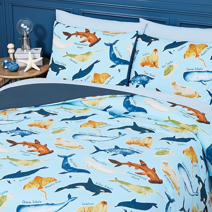 Full Comforter Set for Boys Kids - 7 Pieces Glow in The Dark Ocean Animals Full Size Bedding Sets for Kids, Ultra Soft Bed in A Bag with Sheets