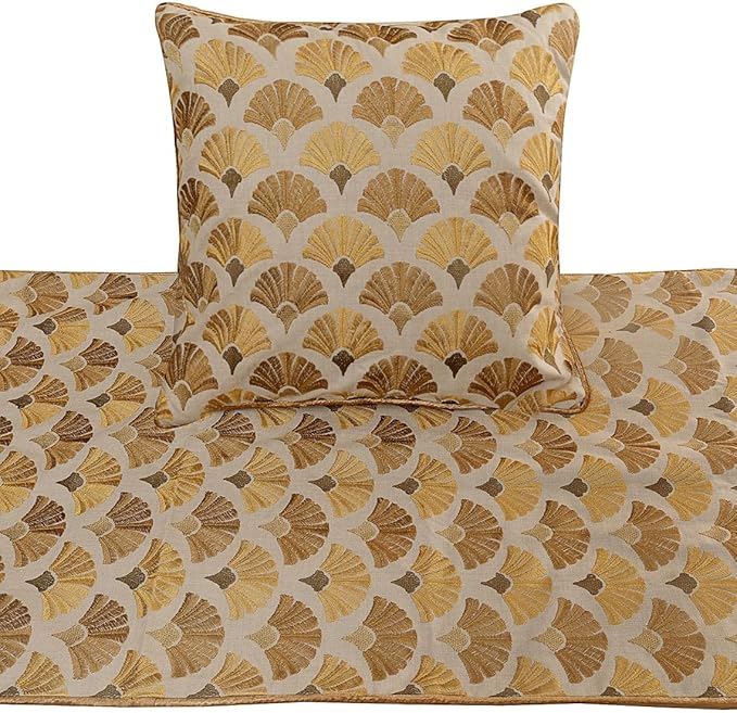 The HomeCentric King Queen Twin Beige & Yellow Gold Handmade Full 68"x18" Bed Runner with 2 Pillow Cover, Floral Embroidery Bed Scarf on Cotton Embroidery Fabric - Autumn Bloom