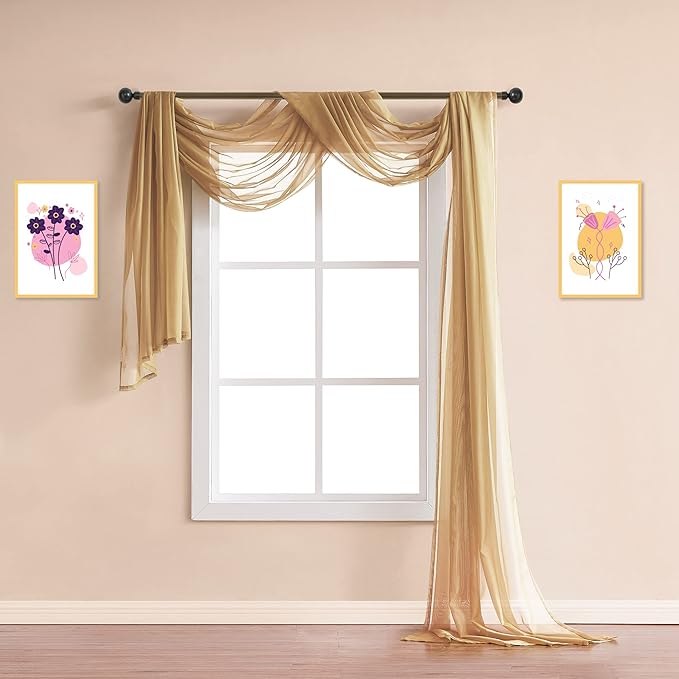 Warm Home Designs Carmel Gold Bed Canopy Curtains in 55 x 360 Inch Size. Our King Canopy Bed Curtains Work Great as Kids Canopy, Bed Scarf, Bed Curtain or to Enhance Bed Decor. BC Gold 360"