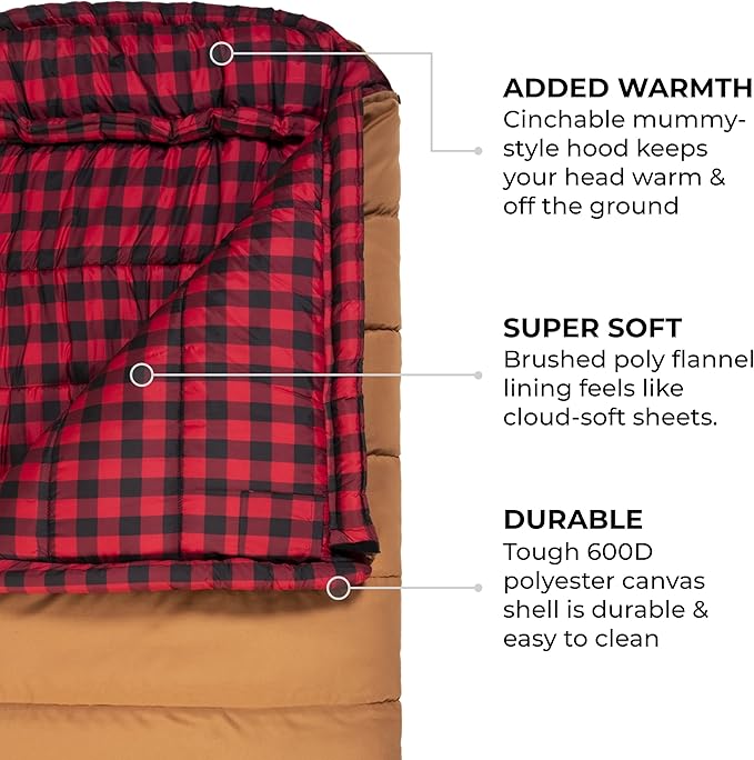 TETON Sports Deer Hunter Sleeping Bag, Warm and Comfortable Camping Sleeping Bag, Teton Tough Canvas Shell for Camping, Hunting, and Cold Weather