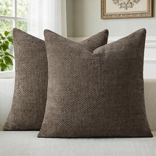 a moment Dark Brown Chenille Throw Pillow Covers 20x20 Inch Pack of 2 Modern Decorative Throw Pillow Covers Farmhouse Cross Covers Home Decor for Sofa Bedroom Living Room