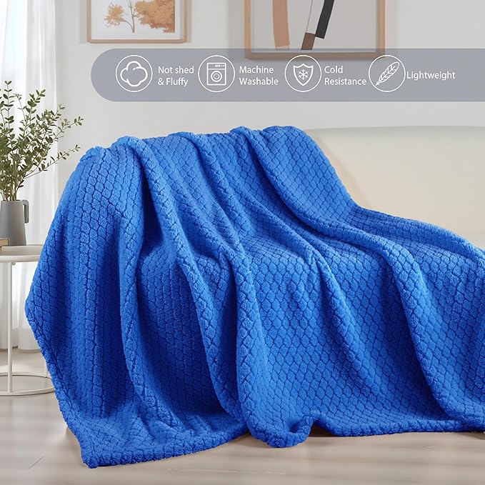 Exclusivo Mezcla King Size Fleece Blanket for Bed, Extra Soft Warm Decorative Fuzzy Blanket for Women, Lightweight Cozy Bedding Blankets, 90x104 Inches, Cobalt Blue