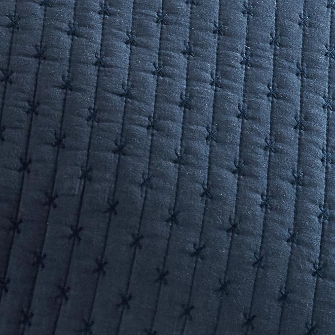 Levtex Home Cross Stitch Reversible King/Cal King Quilt Set (106x92in) and 2 Pillow Shams (36x20in) - Stitch Texture - Navy - Cotton King Size Quilt Bedding Set - Lightweight Soft Pre-Washed