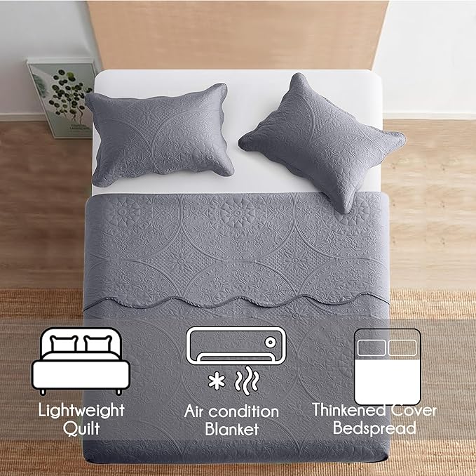 IR Imperial Rooms 10 Pack Queen Quilt Bedding Set (90" x 96") - Bulk Wholesale for Hotels, Guest Bedroom & Airbnbs - Lightweight Microfiber Reversible Floral Embossed Quilts Bedspreads (Silver)