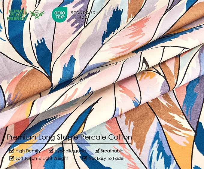 Queen Size Duvet Cover Set with Button Closure - Multicolor Leaves Botanical Luxury Bedding for a Comfortable Sleeping