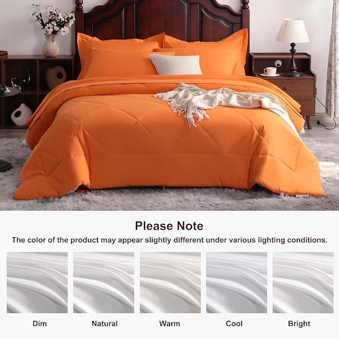 NTBAY King Comforter Set with Sheets, 7 Pieces Soft and Breathable King Bedding Set, Bed in a Bag, Down Alternative Comforter Set Solid Color All Season, Orange