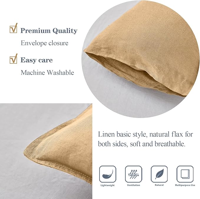 Simple&Opulence 100% Linen Lumbar Pillow Cover 12 x 20 Inches Set of 2 Rectangular Decorative Throw Cushion Cover for Couch Sofa Bed Living Room Office Soft Breathable Farmhouse - Sand