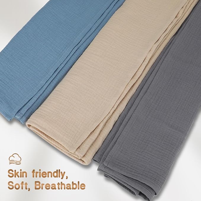 Baby Muslin Swaddle Blankets for Boys and Girls, 3-Pack Soft and Breathable Cotton Swaddles, Large 37 x 49 inches Receiving Blankets, Essentials for Newborns, Unisex 005