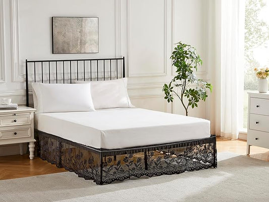 WARM HOME DESIGNS Bed Skirt for King Bed. Our Black Bed Skirt Goes Great with Farmhouse or Victorian Bedding. Lace Dust Ruffle for Any Bedroom Decor. DO Black King