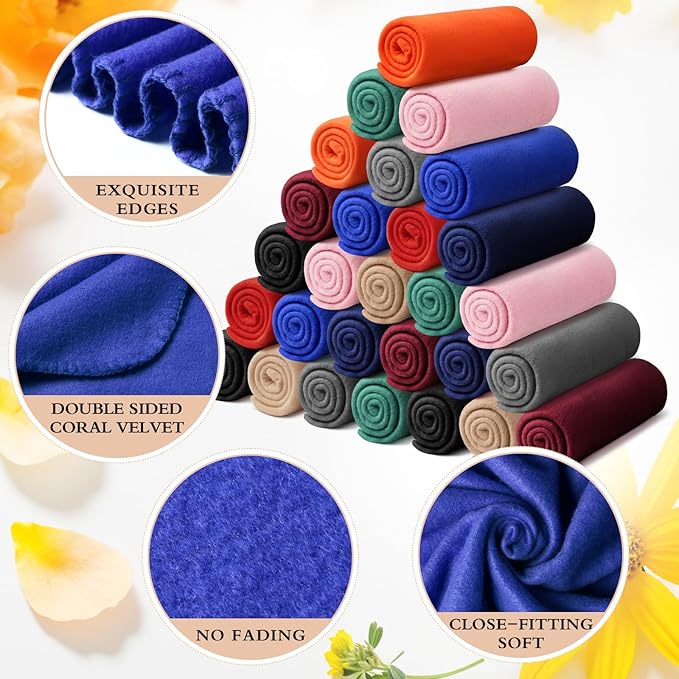 Kinlop 40 Packs Fleece Blanket Bulk 60 x 50 Inch Soft Lightweight Fleece Cozy Blanket Warm Throw Plush Pet Throw for Bed Couch Sofa Home Office Wedding Gifts Travel Camping(Trendy Color,60 Packs)