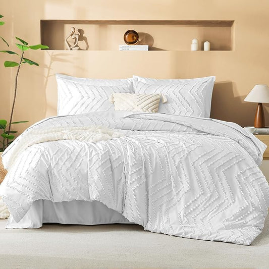 Litanika California King Size Comforter Set with Sheets White - 7 Pieces Bed in a Bag Cal King Boho Tufted Complete Bedding Sets with Comforter, Sheets, Pillowcases & Shams