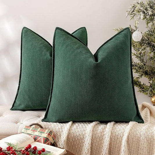 MIULEE Pack of 2 Green Decorative Pillow Covers 18x18 Inch Soft Chenille Luxurious Couch Throw Pillows Farmhouse Cushion Covers with Elegant Design for Sofa Bedroom Living Room Home Decor