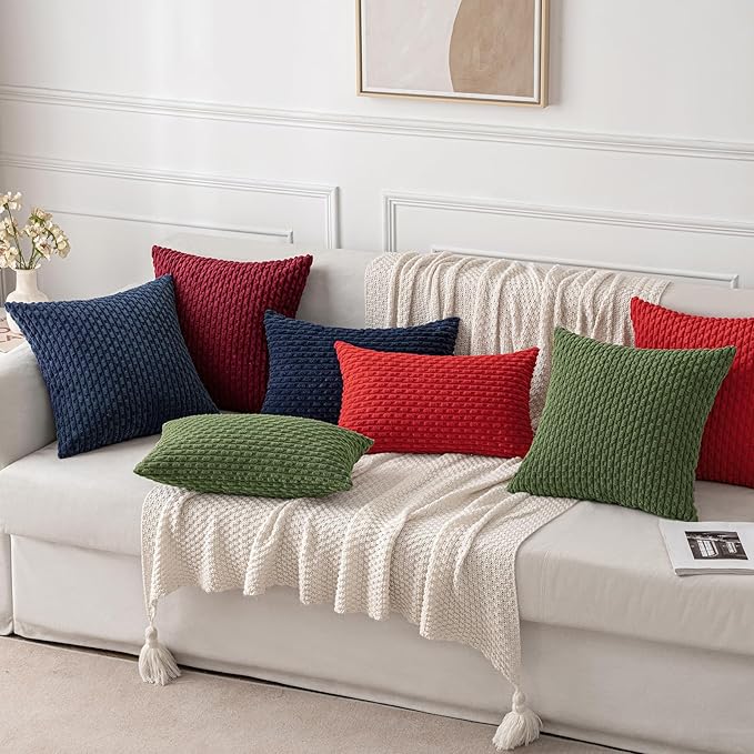 MIULEE Pack of 2 Decorative Throw Pillow Covers 20x20 Inch Soft Boho Striped Textured Corduroy Pillow Covers Modern Farmhouse Home Decor for Couch Bed Sofa Living Room Navy Blue