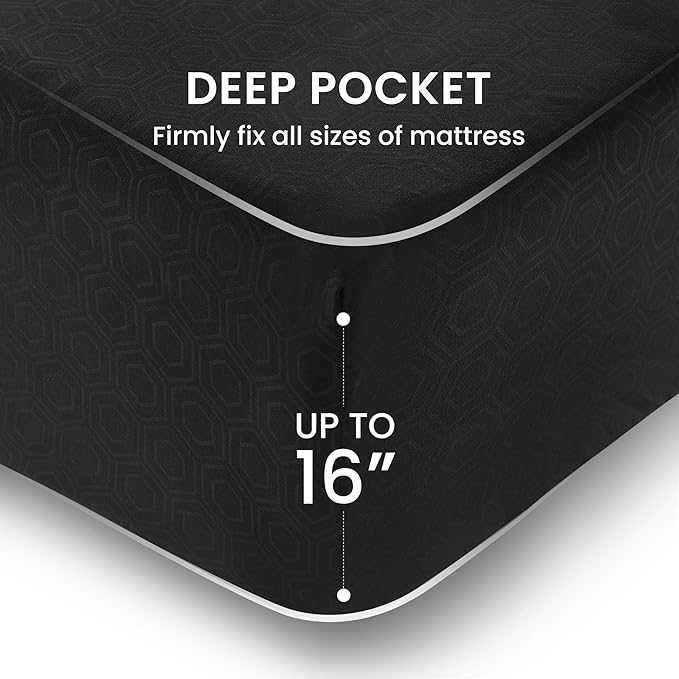 SLEEP ZONE Luxury Embossed Twin Bed Sheets Set for Kids, Black Honeycomb Pattern Sheet & Pillowcase Sets 3 Piece - Super Soft, Wrinkle Free, Fade Resistant, Deep Pocket 16" (Black, Twin)