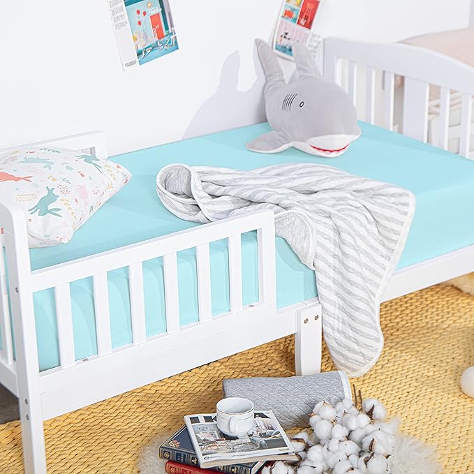 NTBAY 100% Brushed Microfiber Fitted Crib Sheet, Super Soft and Cozy 28x52 Crib Sheet for Standard Crib and Toddler Mattresses, Boys, Girls, Unisex, Aqua, 28x52 Inches