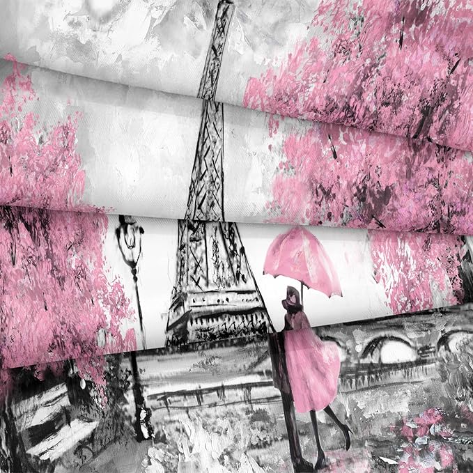 Bedbay Eiffel Tower Comforter Set Queen Size Paris Bedding - Romantic Couple Lovers Printed Girls Women Pink and Grey Soft Lightweight French Style Duvet Set