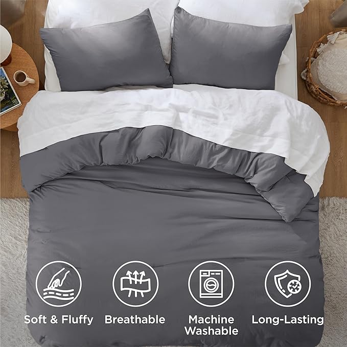 Bedsure Oversized King Comforter Set, Dark Grey Soft Prewashed Bedding for All Seasons, 3 Pieces GentleSoft™ Bed Set, 1 Lightweight Comforter (120"x98") and 2 Pillowcases (20"x36")