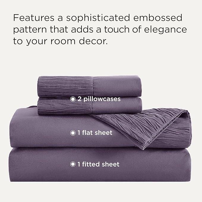 Bedsure Queen Sheet Set - 4 Pieces Soft Queen Size Sheets - Breathable & Cooling - Hotel Luxury - Easy Care Polyester Microfiber Bedding for Women, Men, Dusty Purple