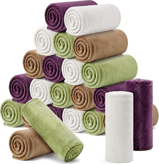 Tinideya Flannel Fleece Throw Blanket Bulk 50 x 60 Inch Soft Fleece Blanket Warm Throw Blankets Coral Blankets for Couch Sofa Home Wedding Gifts Season(Earthy Color,24 Pcs)