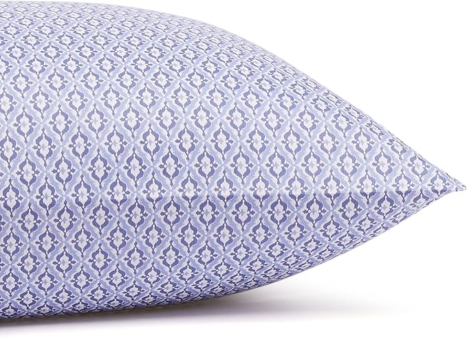 Amazon Basics Lightweight Super Soft Easy Care Wrinkle-Free Breathable Brushed Microfiber 3-Piece Bed Sheet Set with 14-Inch Deep Pockets, Twin, Blue Damask, Printed