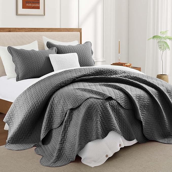 IR Imperial Rooms Queen Quilt Bedding Set (90" x 96") - Bulk Pack of 10 Wholesale for Hotels, Guest Bedroom & Airbnbs - Lightweight Microfiber Reversible Embossed Quilts Bedspreads (Grey)