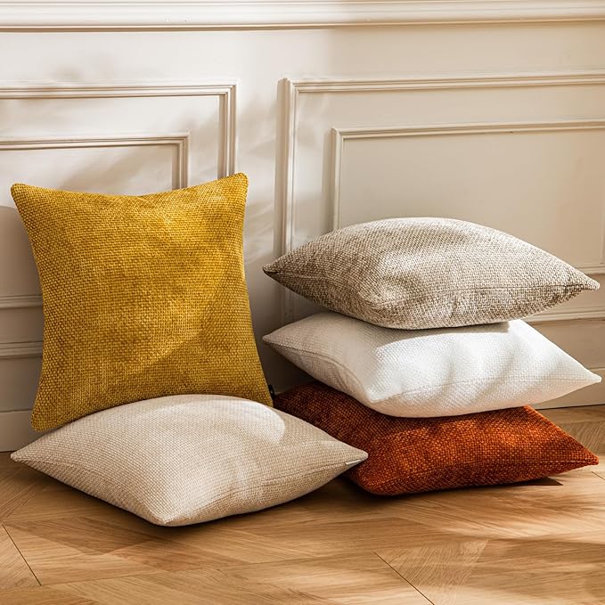 a moment Fall Mustard Yellow Chenille Throw Pillow Covers 16x16 Inch Pack of 2 Modern Decorative Throw Pillow Covers Farmhouse Cross Covers Home Decor for Sofa Bedroom Living Room