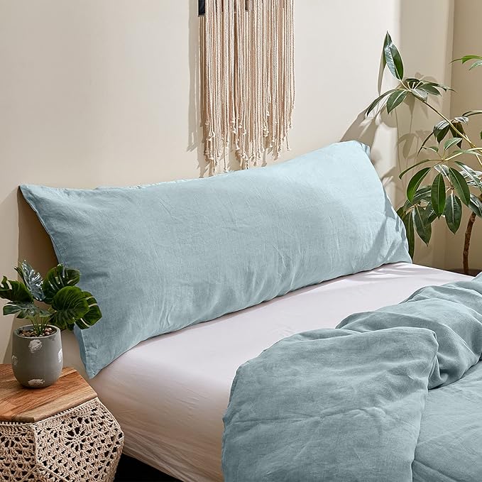 Simple&Opulence Body Pillow Cover 20" x 54",100% Pure Linen, Ultra Soft and Breathable, Body Pillowcase with Envelope Closure for Adults (Dusty Blue)