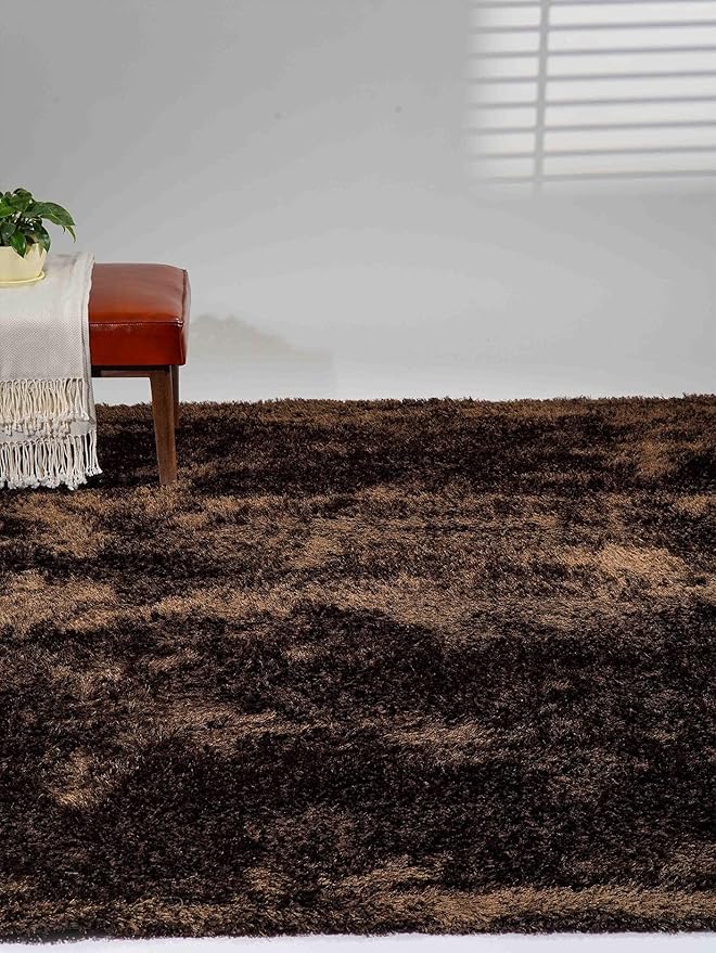 Hand Tufted SHAG Polyester ECO-Friendly Area Rugs - 8'x10', Rectangle, Brown, Solid Plain Design, High Pile Thick Handmade Anti Skid Area Rugs for Living Room, Bed Room K00111