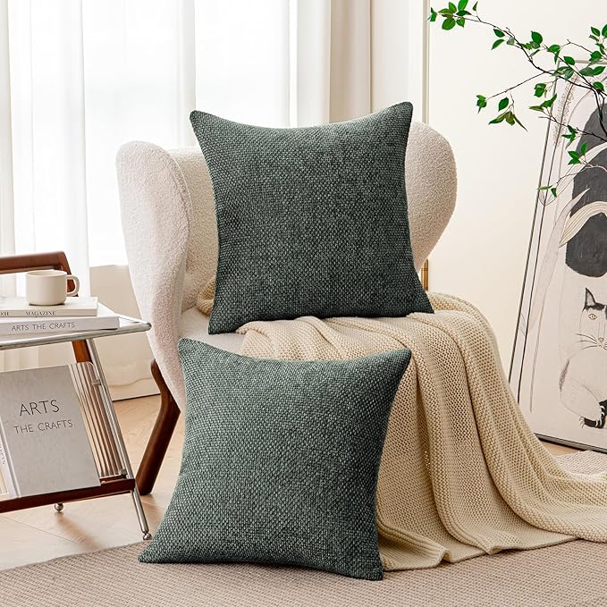 a moment Christmas Dark Green Chenille Throw Pillow Covers 22x22 Inch Pack of 2 Modern Decorative Throw Pillow Covers Farmhouse Cross Covers Home Decor for Sofa Bedroom Living Room