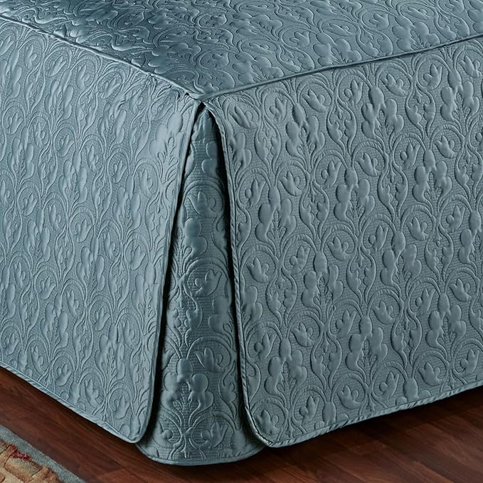 Cambridge Classic Luxury Bedding | Blue Shadow Solid Color Polyester Satin | Elaborate Damask Quilting | Fitted, Oversized 24 Inch Drop | 3 Piece Bed Set Includes Queen Bedspread & 2 Standard Shams