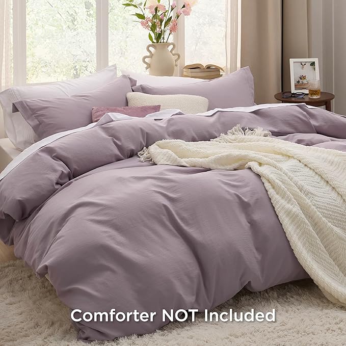 Bedsure Dusty Purple Duvet Cover Full Size - 3 Pieces Prewashed Extra Soft Cotton-Like Polyester Bedding Set, Includes 1 Duvet Cover 80x90 Inches with Zipper Closure & 2 Pillow Shams, No Comforter