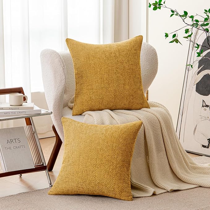 a moment Fall Mustard Yellow Chenille Throw Pillow Covers 24x24 Inch Pack of 2 Modern Decorative Throw Pillow Cases Farmhouse Cross Covers Home Decor for Sofa Bedroom Living Room