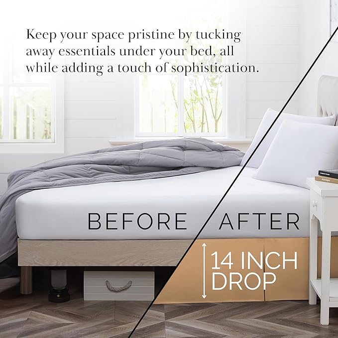 Southshore Fine Living, Inc. Twin Size Bed Skirt, 14-Inch Drop Pleated Bed Skirt for Twin Mattress, Dust Ruffle for Twin Size Bed, Gold