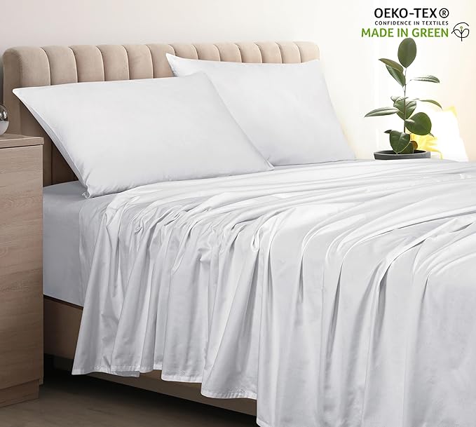 400 Thread Count 100% American Grown Cotton White Flat Sheet Only - Cooling Sheets - Luxury Sateen Weave - Full Size Flat Sheet Sold Separately - Super Soft Cotton Top Sheets (Full, Signature White)