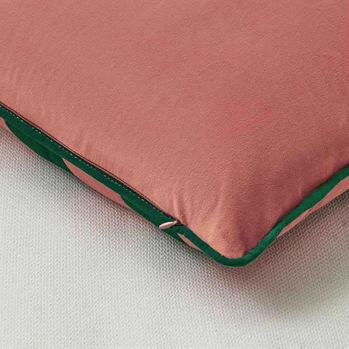 MONDAY MOOSE Decorative Throw Pillow Covers Cushion Cases, Set of 2 Soft Velvet Striped Piping Edge Designs, Pillow Inserts Not Included (18x18 inch, Pink/Green)