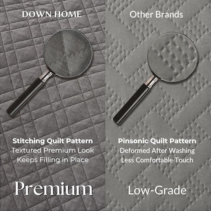 Twin Quilt Set with Sham Lightweight Quilted Bedspread Coverlet Thin Comforter Bed Cover Vintage Washed Quilted Blanket for All Season, Brushed Microfiber Diamond Stitching, Ash Gray, 66"x92"